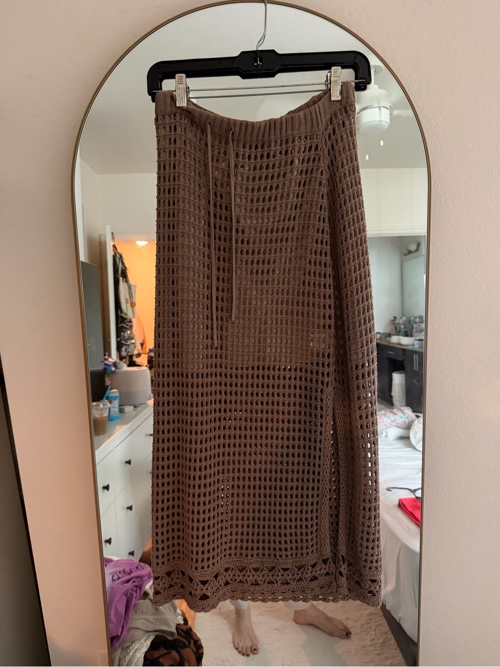 dh NEW YORK Brown Crochet Midi Skirt